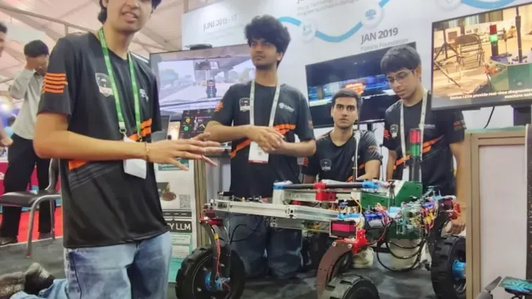 The Indian Express coverage titled ‘Plaksha Students Present Underwater AI Robot’, reporting on student innovations and Team Kalki's underwater rover system.