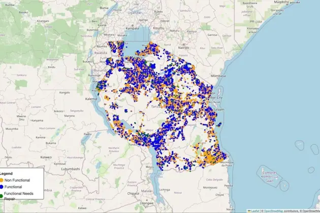 Figure b: Water point data in regions of Tanzania